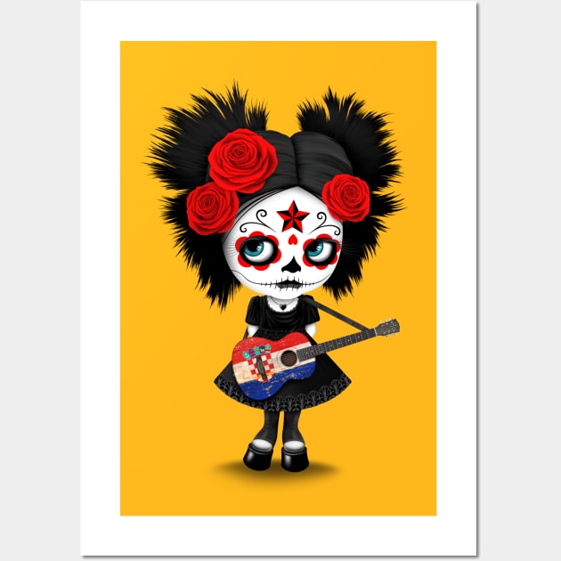 Sugar Skull Girl Playing Croatian Flag Guitar Wall Art by jeffbartels